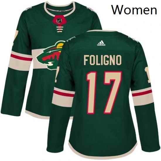 Womens Adidas Minnesota Wild 17 Marcus Foligno Authentic Green Home NHL Jersey